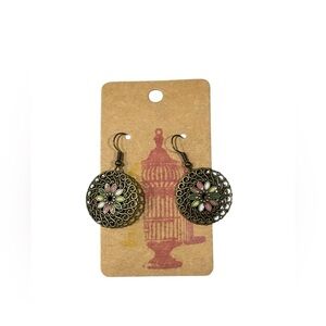 NEW Floral Filigree Earrings Bohemian Festival Brass and jewel tone